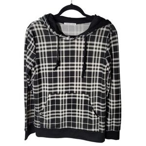 PINKMSTYLE Womens Sz M Black White Plaid Long Sleeve Hoodie Sweater